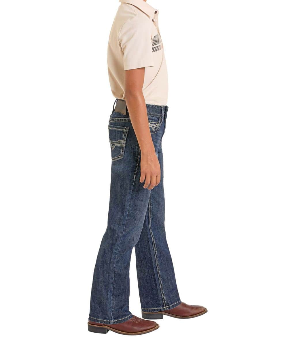 Rock & Roll Cowboy Boys' Dark Vintage Boot Cut Jean - Image 3