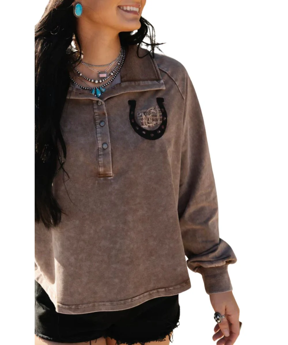 2 Fly Co Women's Rowel 'Em Up 1/4 Button Pullover - Image 4