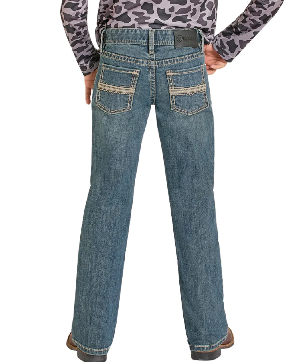 Rock & Roll Cowboy Boys' Pleather Stitch Boot Cut Jean - Image 2