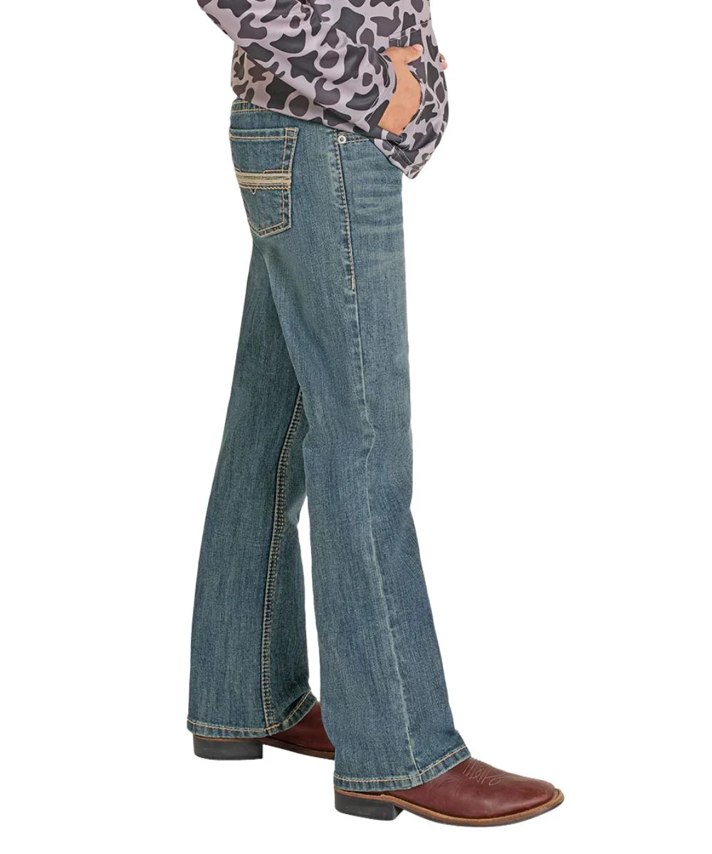 Rock & Roll Cowboy Boys' Pleather Stitch Boot Cut Jean - Image 3