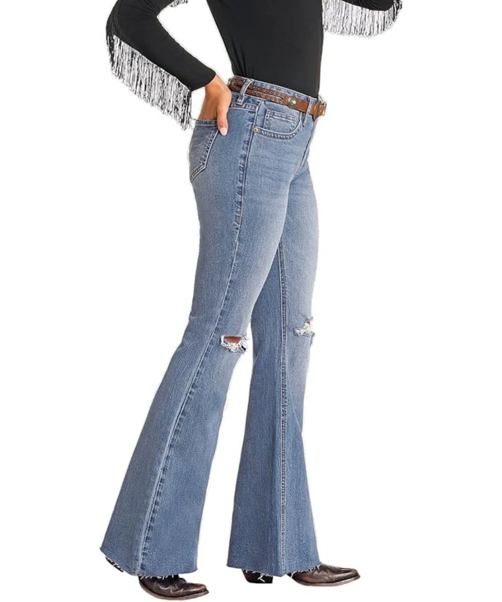 Rock & Roll Denim Women's Distressed Flare Jean - Image 3