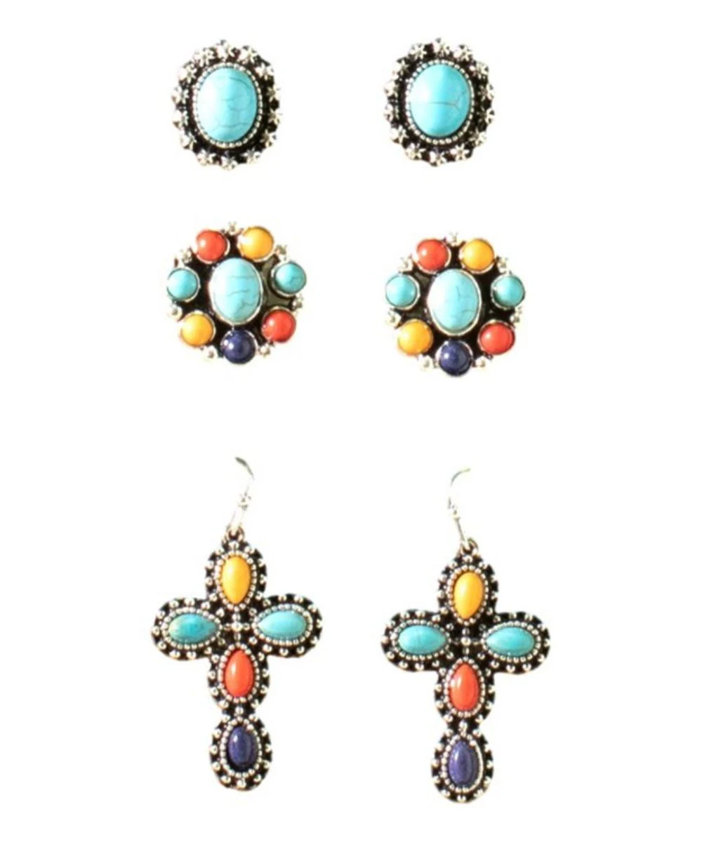 M&F Western Women's Silver Strike Earring Set