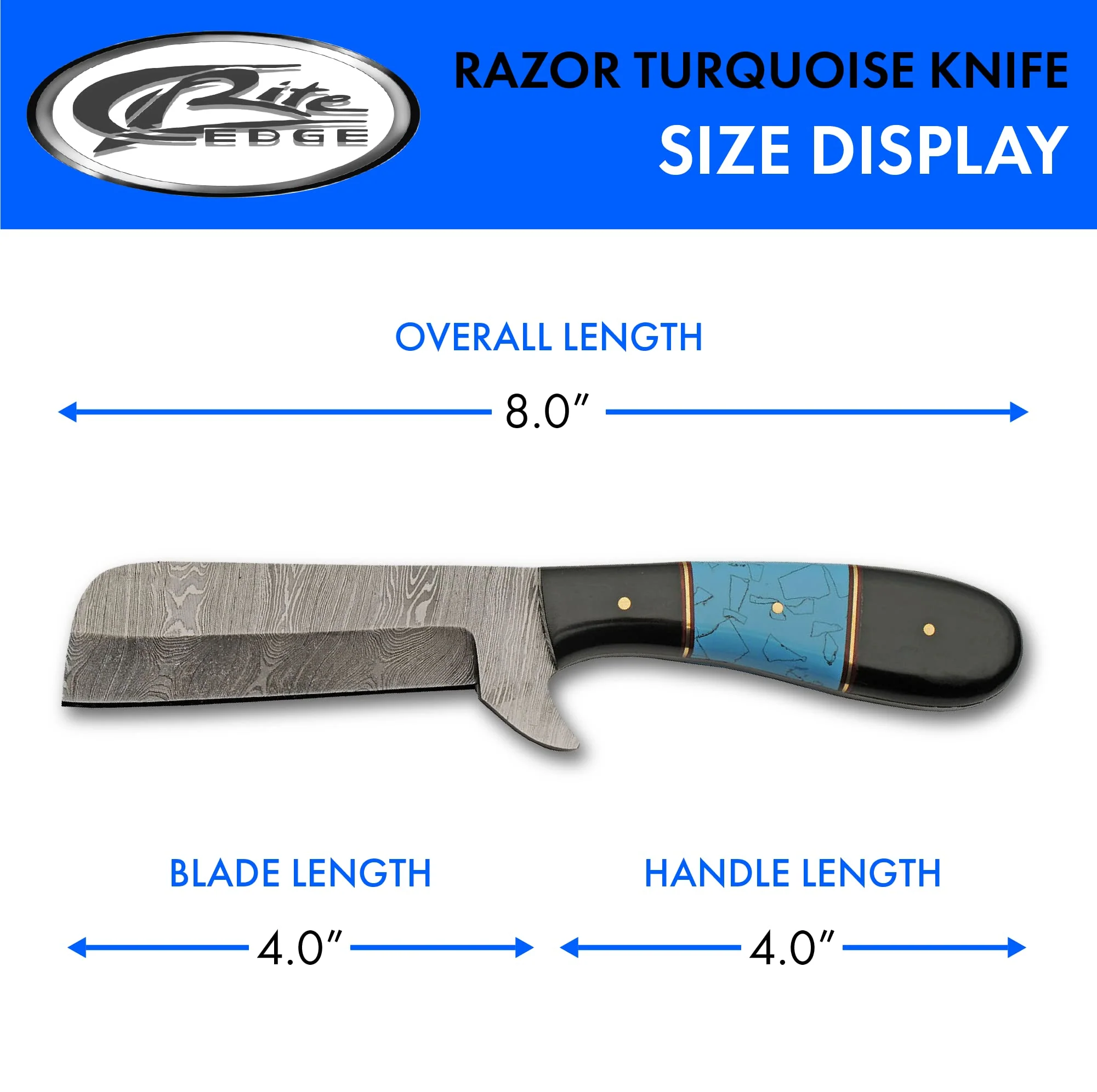 Double D Mini Cleaver Style Turquoise Hunting Knife - Image 3