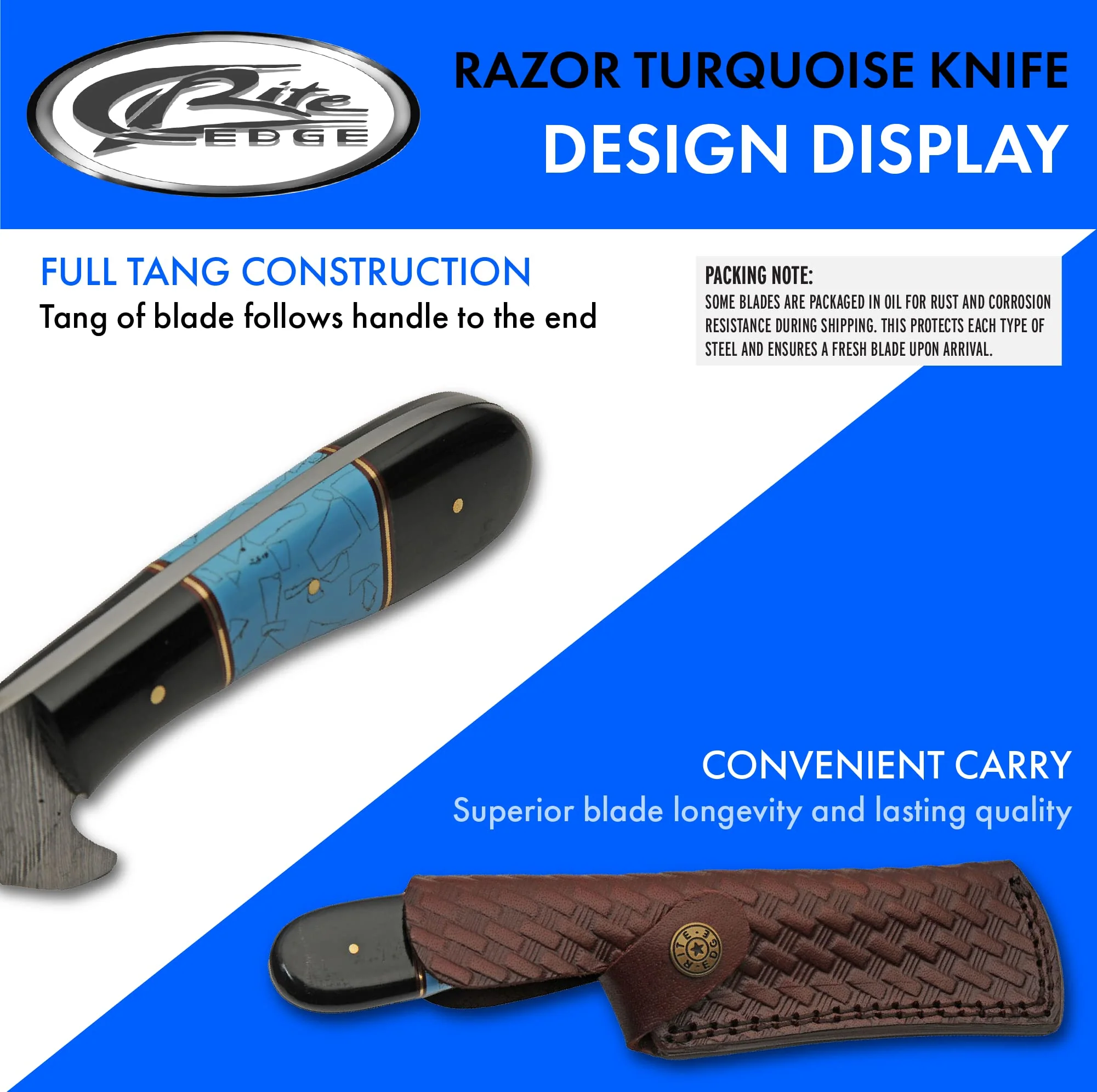Double D Mini Cleaver Style Turquoise Hunting Knife - Image 4