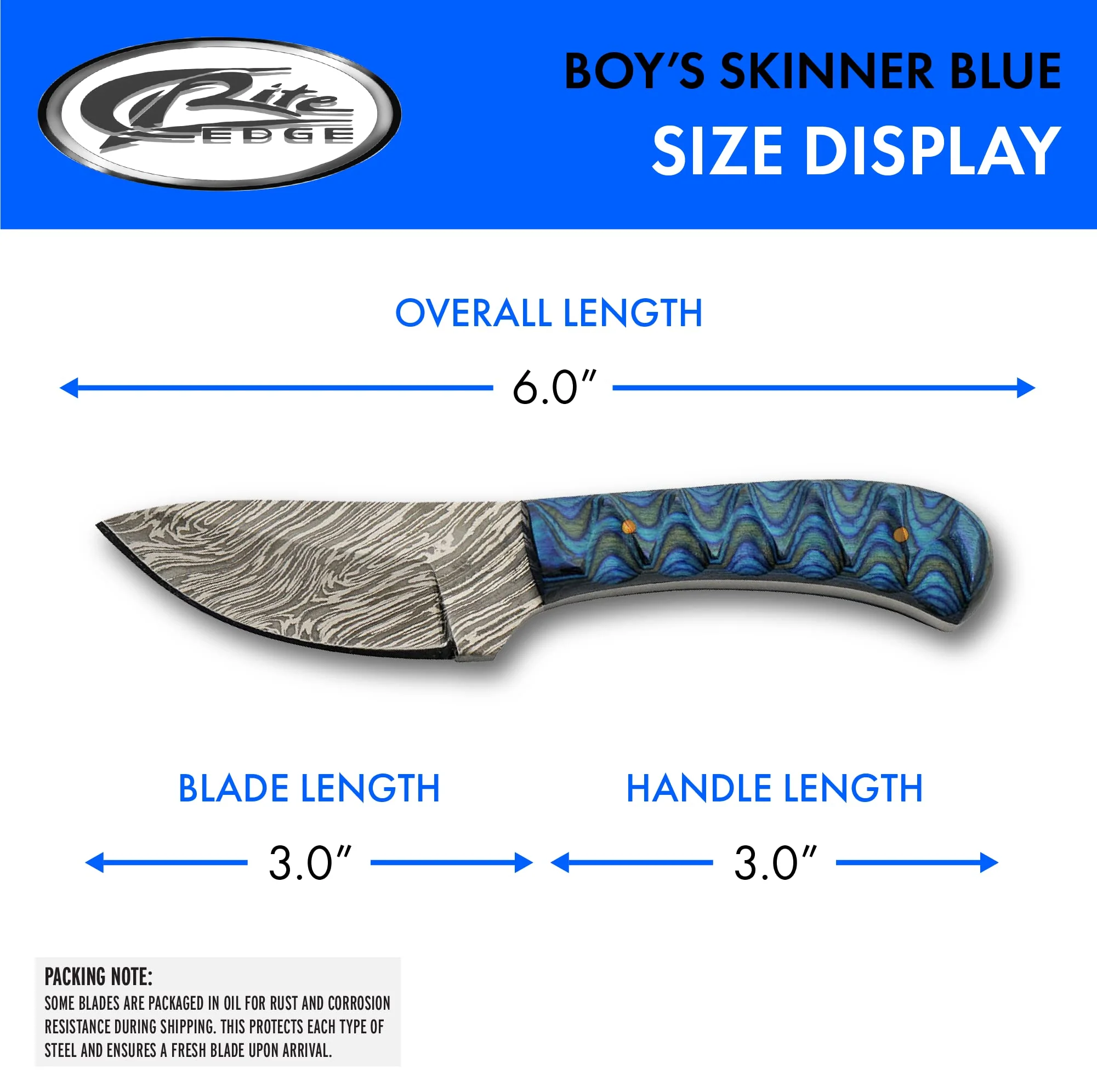 Double D Hunting Sanz Sapphire Damascus Grooved Wood Handle Full Tang Skinner Knife - Image 3