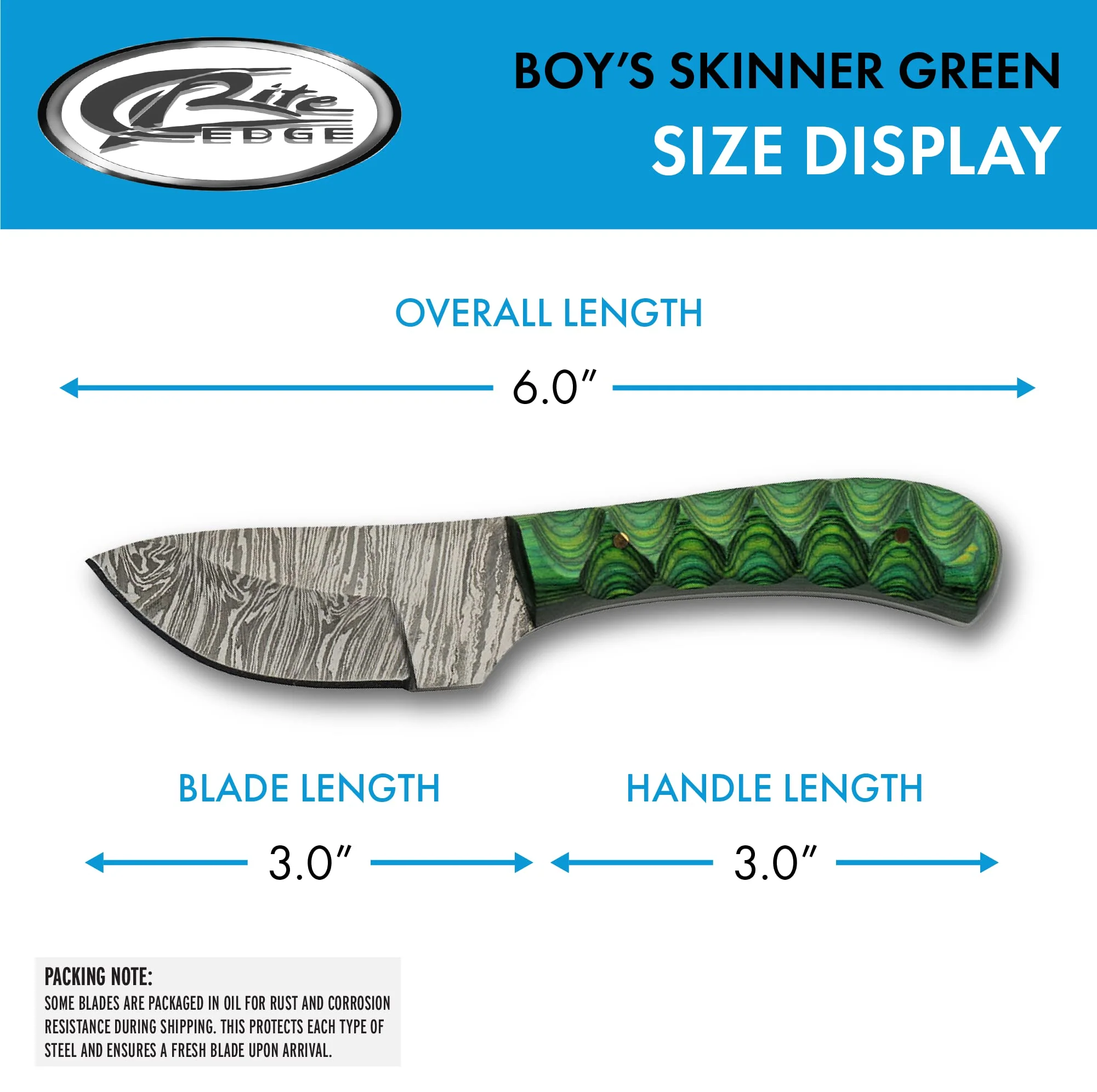 Double D Hunting Sanz Green Damascus Grooved Wood Handle Skinner Knife - Image 4