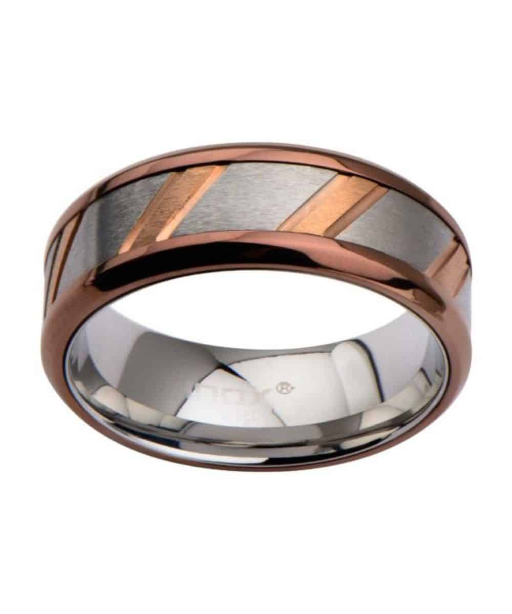 Inox Men's Diagonal Lines Ring - Image 2
