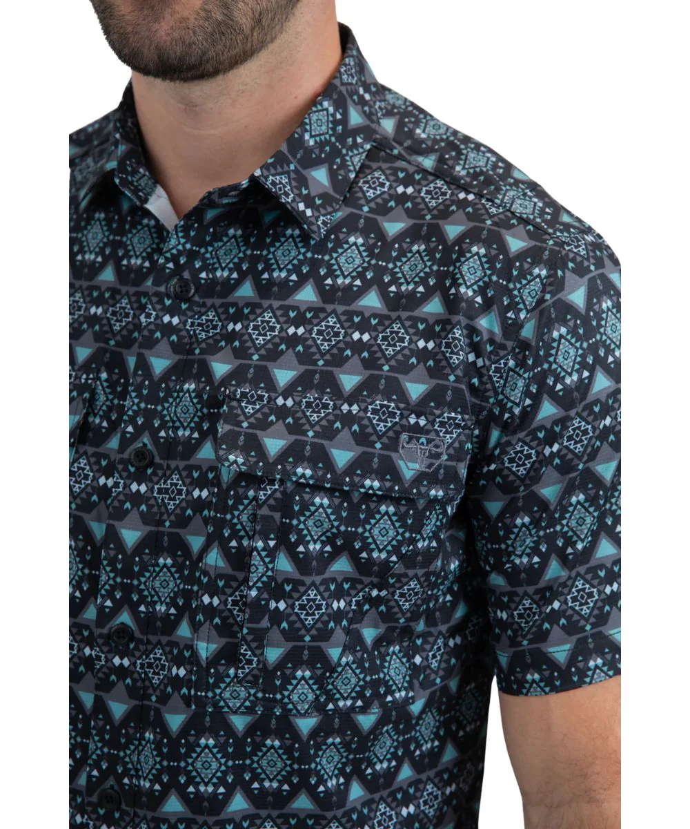 Platini Men's Teal Performance Button Down Shirt - Image 3