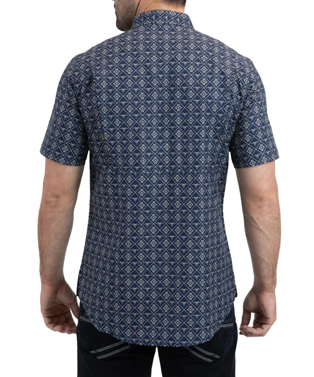 Platini Men's Tan Geo Print Performance Button Down Shirt - Image 2