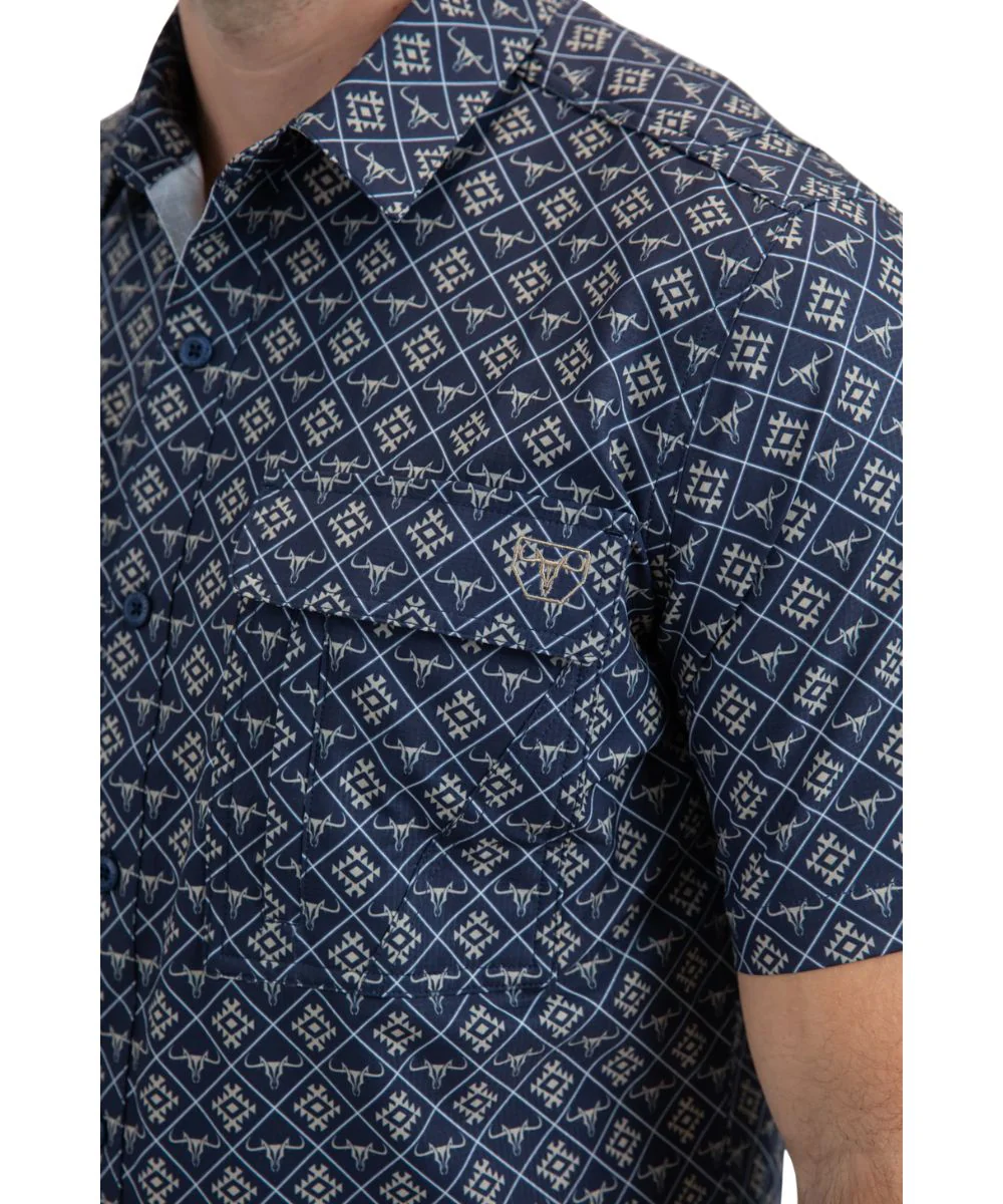 Platini Men's Tan Geo Print Performance Button Down Shirt - Image 3