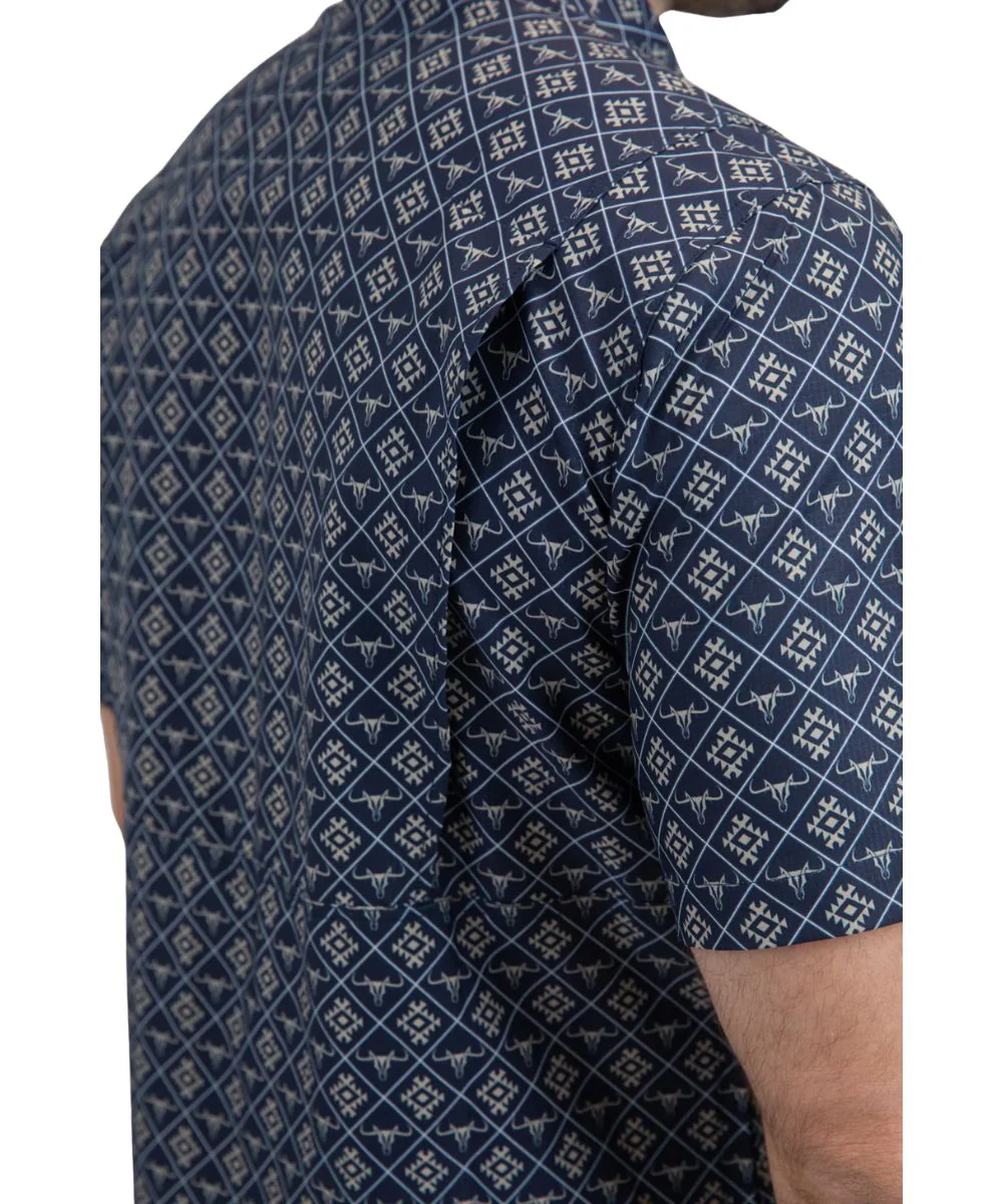 Platini Men's Tan Geo Print Performance Button Down Shirt - Image 4