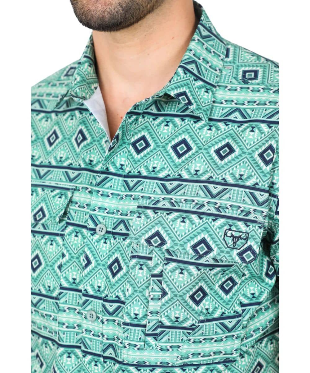 Platini Men's Turquoise Performance Button Down Shirt - Image 3