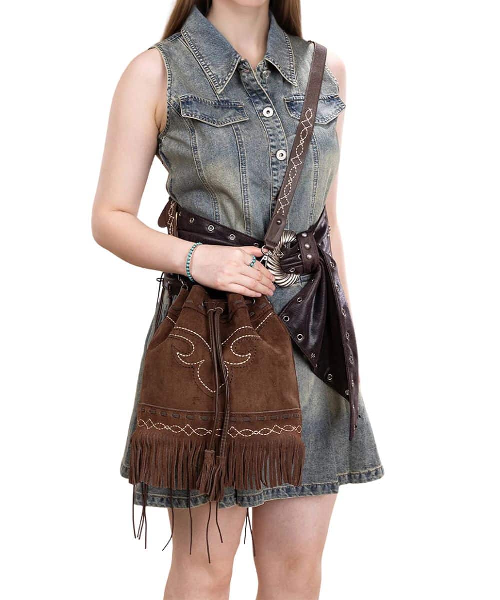Montana West Women's Boot Stitch Drawstring Crossbody Bag - Image 4