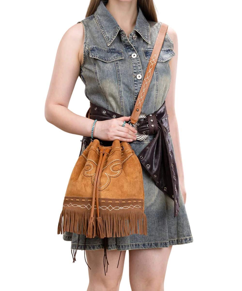 Montana West Women's Boot Stitch Drawstring Crossbody Bag - Image 4
