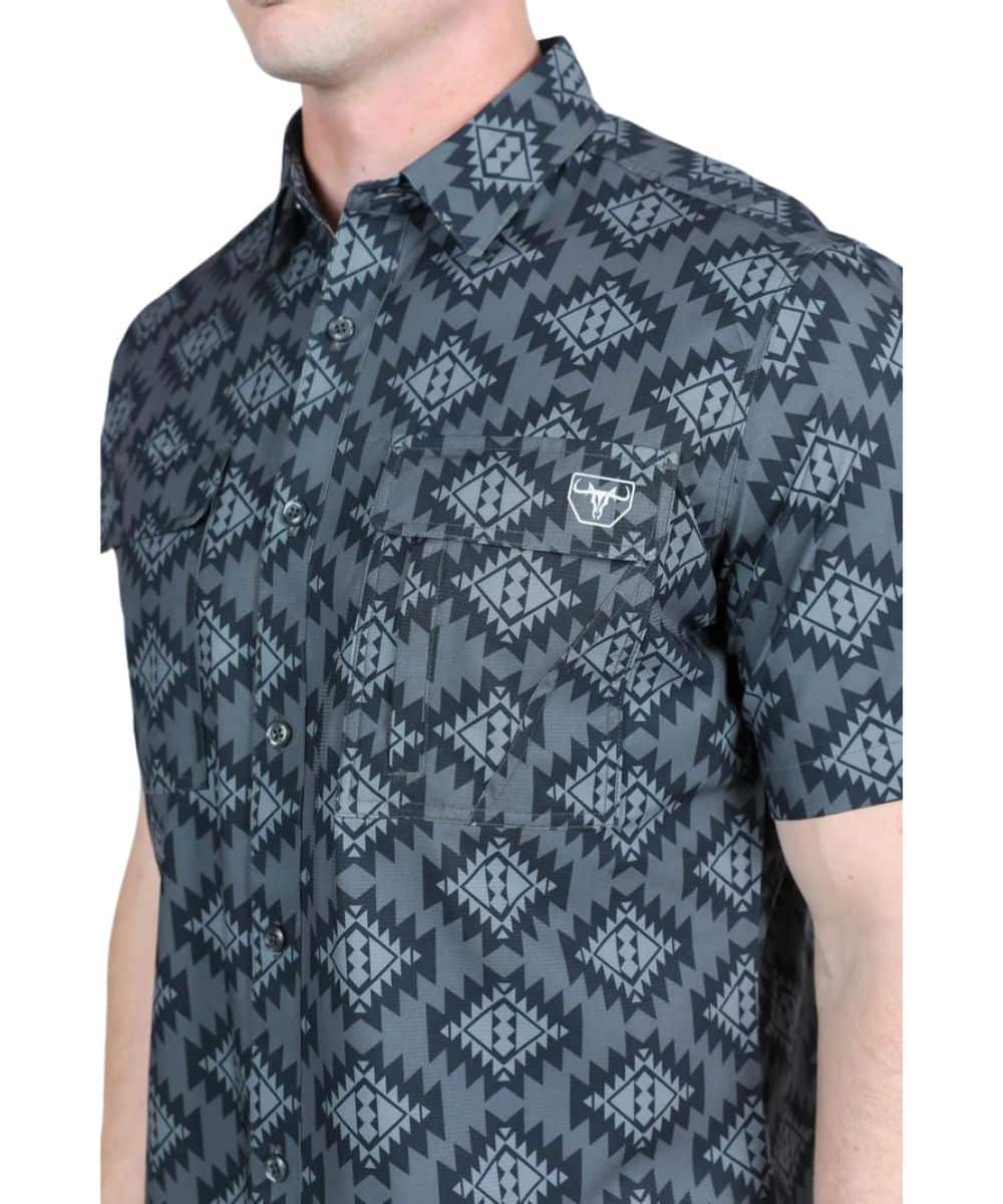 Platini Men's Black Print Performance Button Down Shirt - Image 3