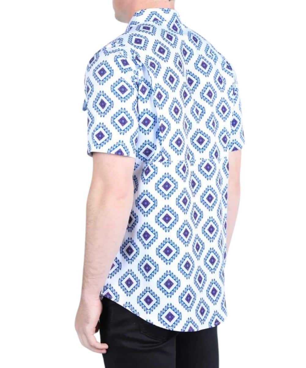 Platini Men's White And Blue Print Performance Button Down Shirt - Image 2