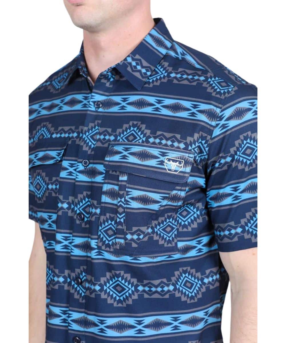 Platini Men's Navy Performance Button Down Shirt - Image 3