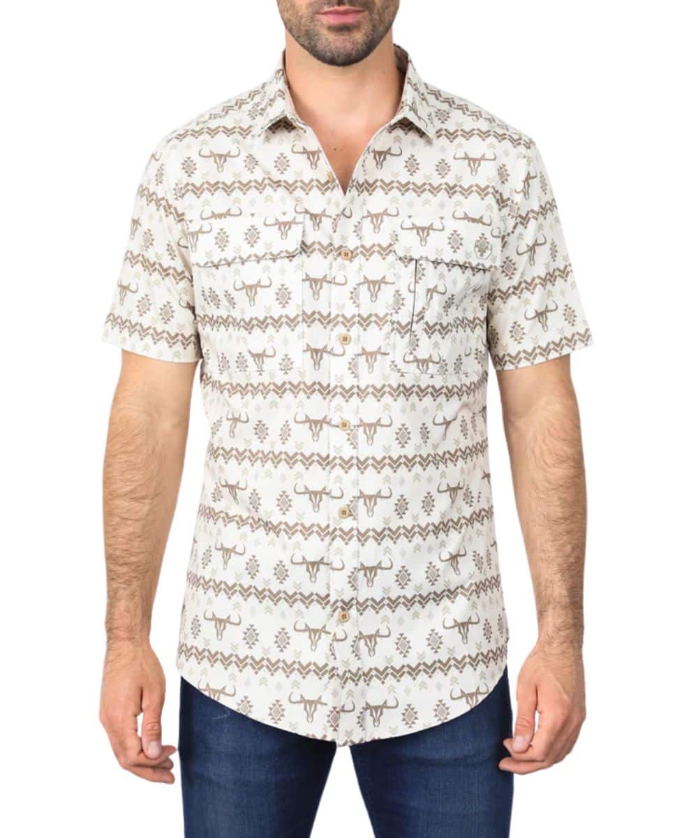 Platini Men's Beige Performance Button Down Shirt