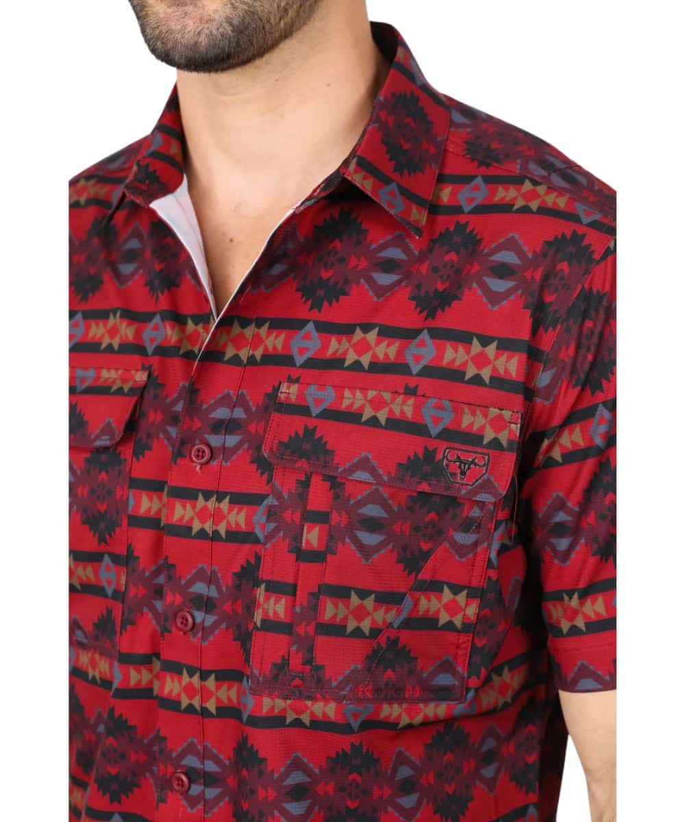 Platini Men's Red Performance Button Down Shirt - Image 3