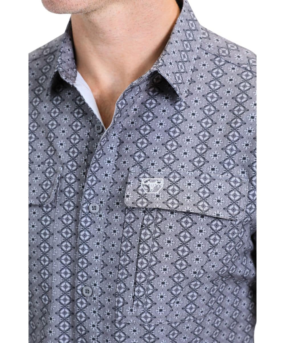 Platini Men's Gray Performance Button Down Shirt - Image 3
