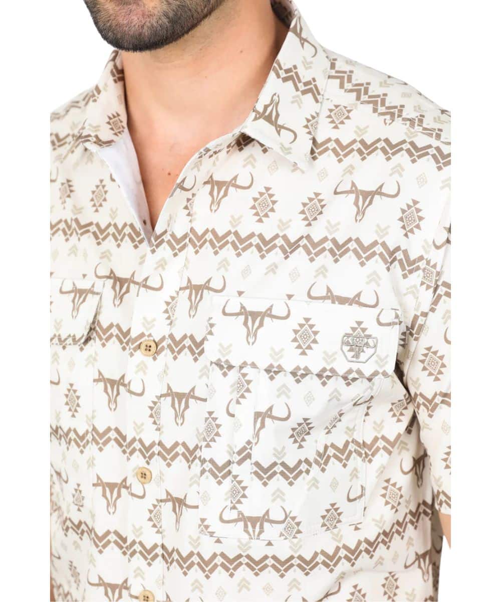 Platini Men's Beige Performance Button Down Shirt - Image 3