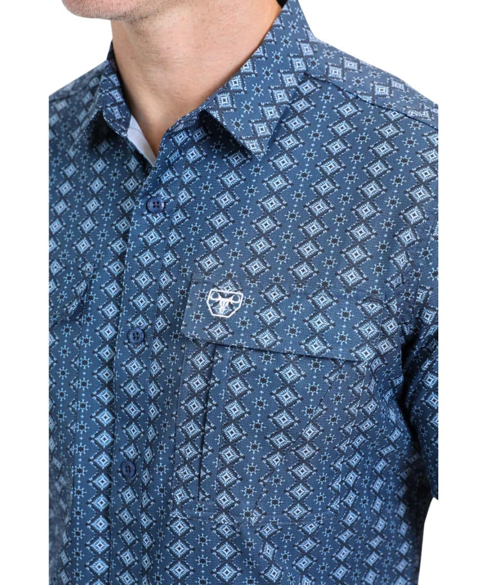 Platini Men's Navy Print Performance Button Down Shirt - Image 3
