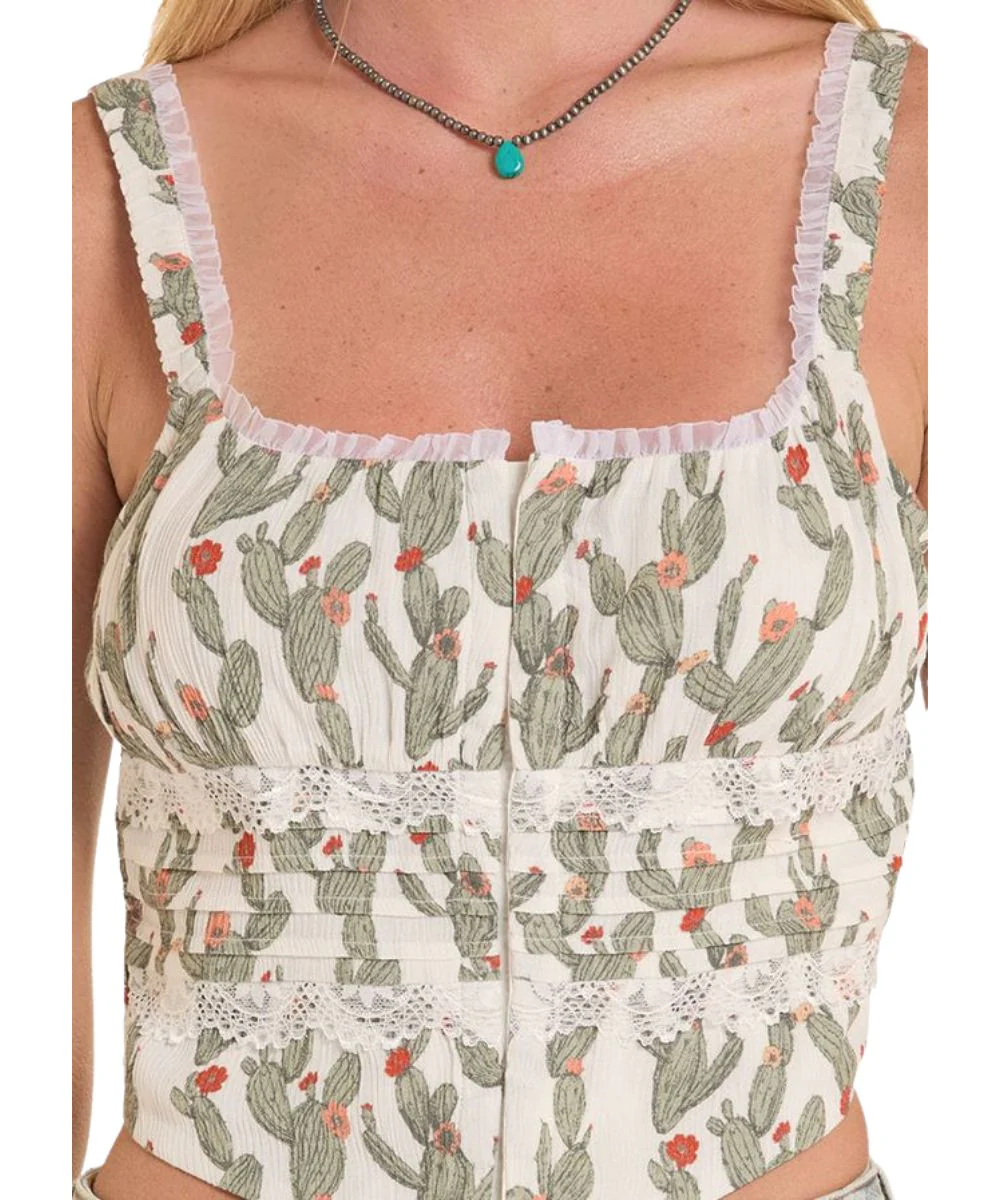 Rock & Roll Cowgirl Women's Cacti Corset Tank Top - Image 3
