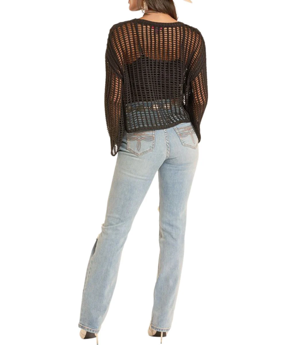 Rock & Roll Cowgirl Women's Open Knit Sweater - Image 3