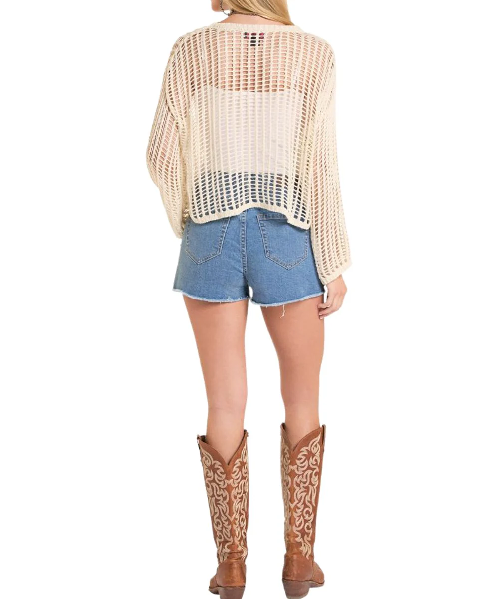 Rock & Roll Cowgirl Women's Open Knit Sweater - Image 5